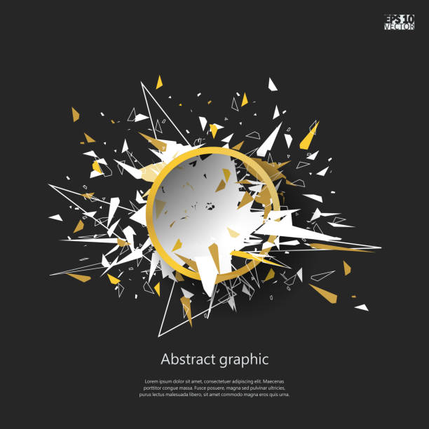 Abstract faceted element cracked into multiple fragments. Explosion effect. Eps10 Vector illustration. Abstract faceted element cracked into multiple fragments. Explosion effect. sliver stock illustrations