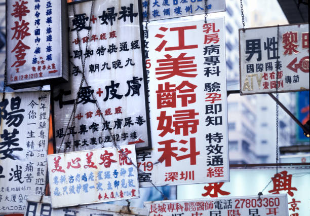 Neon signs on Nathan Road Kowloon Hong Kong. Nathan Road is the main thoroughfare in Kowloon, Hong Kong that goes in a south-north direction from Tsim Sha Tsui to Mong Kok. It is lined with shops, restaurants and tourists.\
