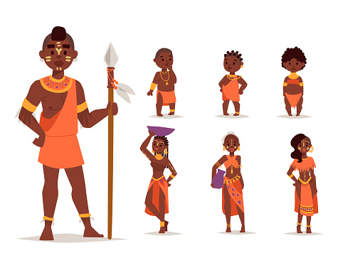 Maasai african people in traditional clothing happy person families vector illustration