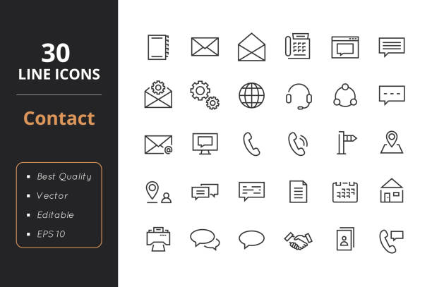 30 Contact Line Icons Contact line icons. Icons for user interface and web. logo mail stock illustrations