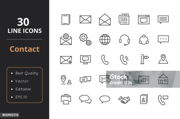 30 Contact Line Icons Stock Illustration - Download Image Now - Icon Symbol, Logo, E-Mail