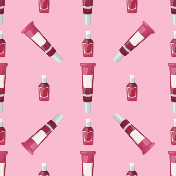 istock Bottles of cosmetic cosmetology lotion makeup beauty seamless pattern liquid cream container fluid pack vector illustration 855902304