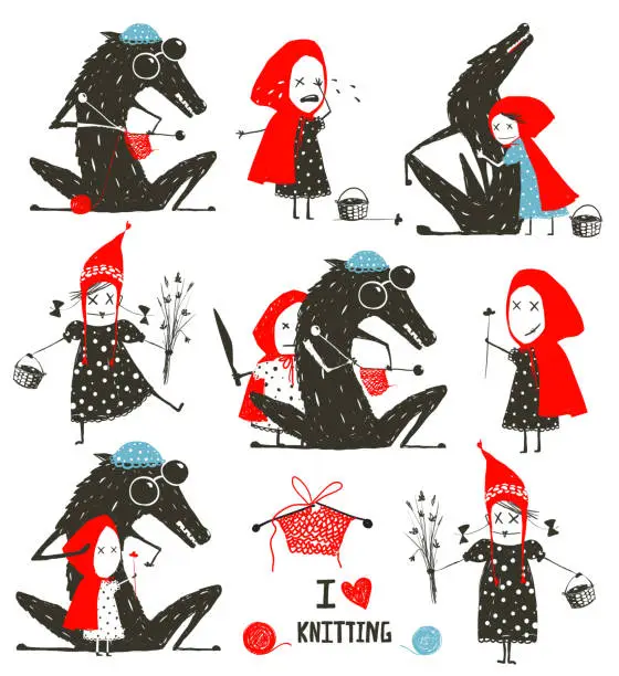 Vector illustration of Little Red Riding Hood and Wolf Fairytale Collection