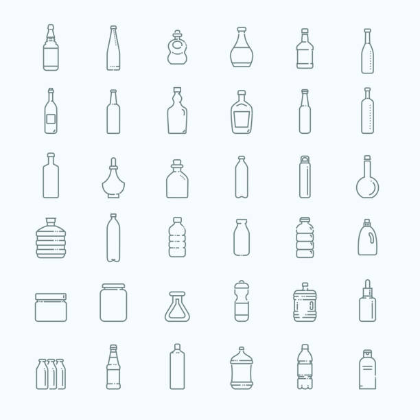 Bottle, packaging collection - vector Set of isolated water and alcohol bottle icon on white background beer bottle illustrations stock illustrations
