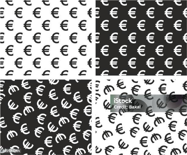 Euro Currency Sign Aligned Random Seamless Pattern Set Stock Illustration - Download Image Now