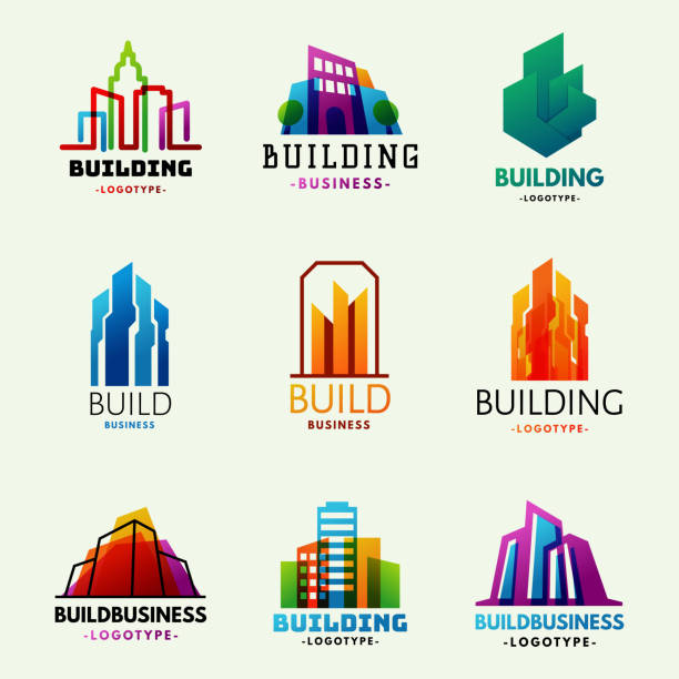 ilustrações de stock, clip art, desenhos animados e ícones de skyscrapers buildings label tower office city architecture badge house business apartment vector illustration - torre de alta