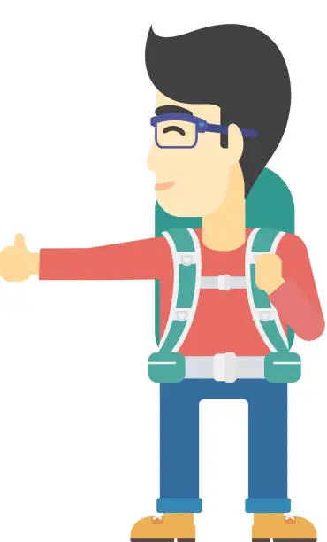 Vector illustration of Young man hitchhiking