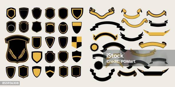 Mega Un Ensemble De Modèles Chevrons Et Rubans Pour La Conception De Logos Emblèmes Et Étiquettes Vecteurs libres de droits et plus d'images vectorielles de Armoiries