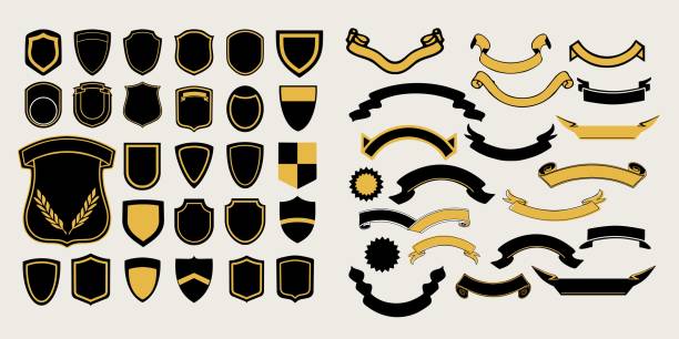 ilustrações de stock, clip art, desenhos animados e ícones de mega a set of templates. chevrons and ribbons for the design of logos, emblems and labels - coat of arms