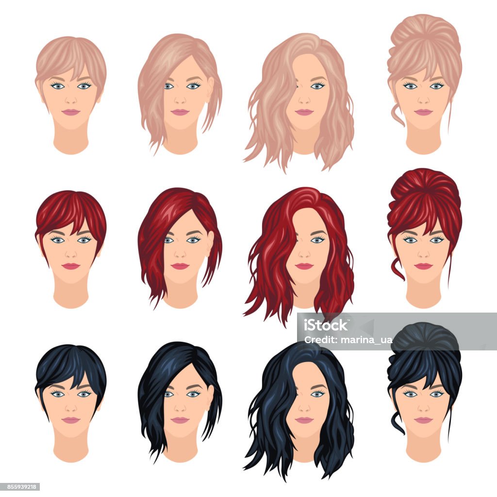 Trendy Woman Hairstyles Stock Illustration - Download Image Now - White  People, Women, Bobbed Hair - iStock