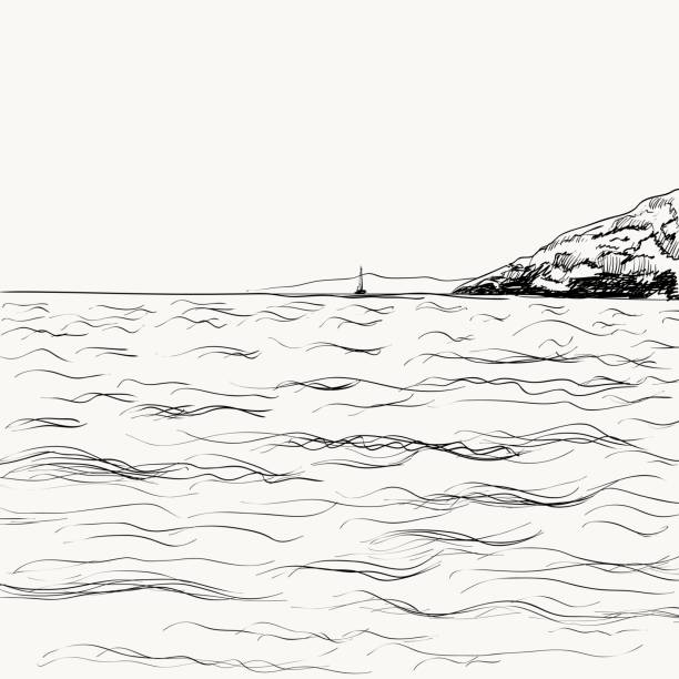 Summer Seascape Sketch Stock Illustration - Download Image Now