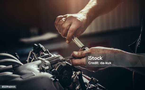 Repairing V10 Engine In Auto Repair Shop Stock Photo - Download Image Now - Auto Repair Shop, Car, Repairing