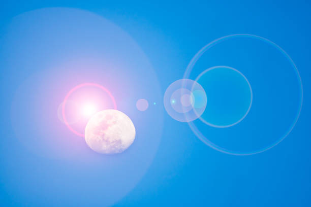The beautiful moon on day and sky blue or azure sky background