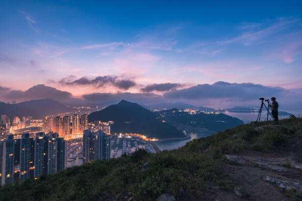 Aberdeen Typhoon Shelters view at Yuk Kwai Shan (mount Johnston)located in Ap Lei Chau, Hong Kong, in sunrise time Aberdeen Typhoon Shelters view at Yuk Kwai Shan (mount Johnston)located in Ap Lei Chau, Hong Kong, in sunrise time aberdeen hong kong photos stock pictures, royalty-free photos & images