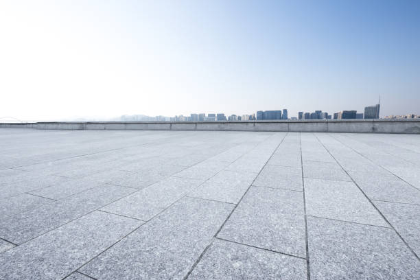 istock empty marble floor with cityscape of modern city 855953208