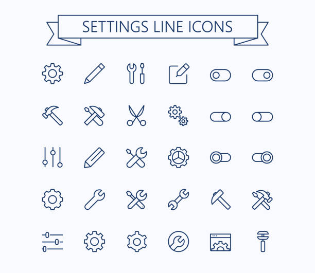 ilustrações de stock, clip art, desenhos animados e ícones de setting  thin line mini icons set. 24x24 grid. pixel perfect.editable stroke. - dacian