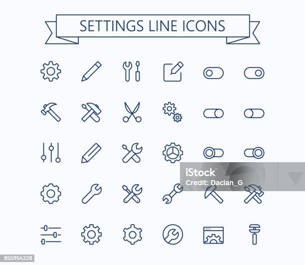 Setting Thin Line Mini Icons Set 24x24 Grid Pixel Perfecteditable Stroke Stock Illustration - Download Image Now