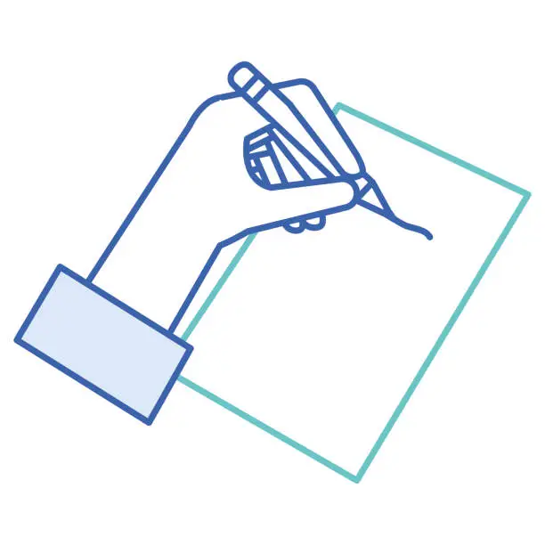 Vector illustration of hand human with pencil writing in notebook