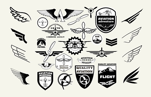 Monochrome Mega Set of retro emblems, design elements , badges and logo patches on the theme aviation.