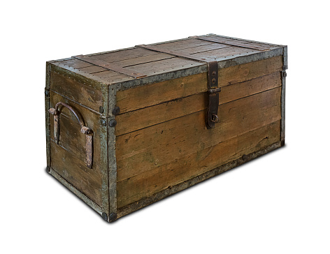 Old wooden chest isolated on white