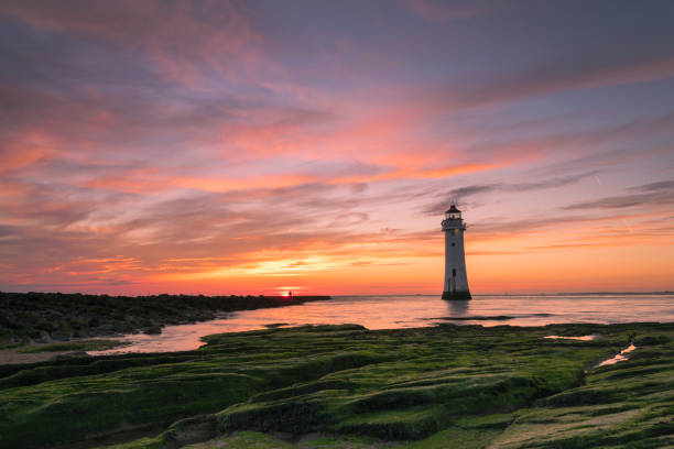 flußbarsch rock lighthouse new brighton - perch rock lighthouse stock-fotos und bilder