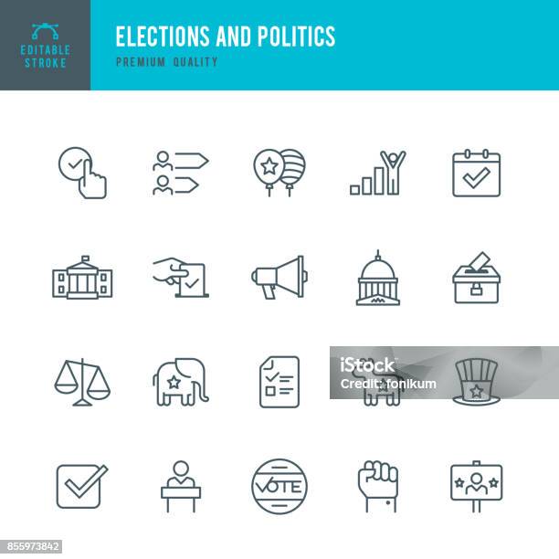 Election And Politics Thin Line Icon Set Stock Illustration - Download Image Now - Icon, Government, Weight Scale