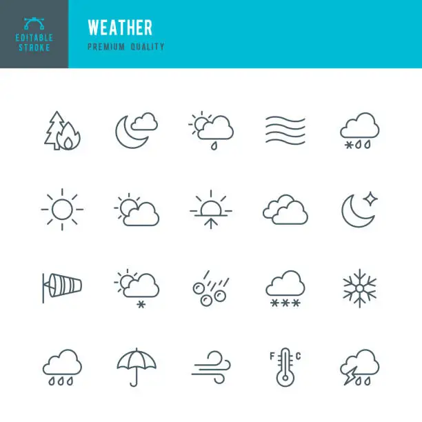 Vector illustration of Weather - Thin Line Icon Set