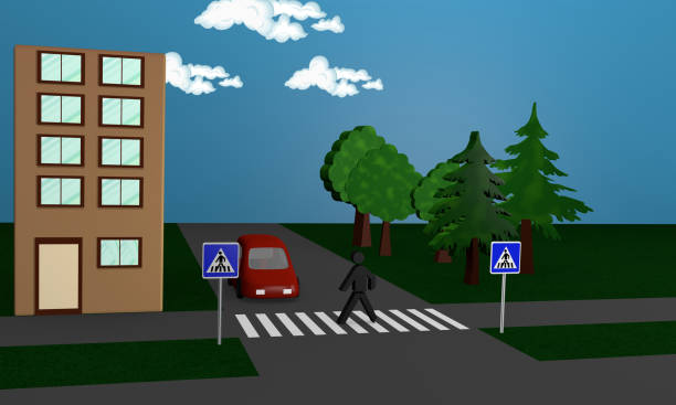 istock Streetscape with a pedestrian crossing a street. 855980730