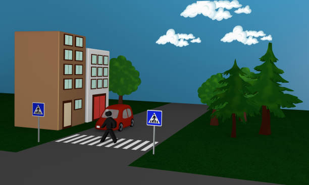 istock Streetscape with a pedestrian crossing a street. 855983874