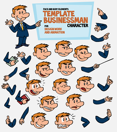 White Businessman Face And Body Elements Parts Of Body Template For Design  Work And Animation Vector Illustration To Isolated And Funny Cartoon  Character Stock Illustration - Download Image Now - iStock