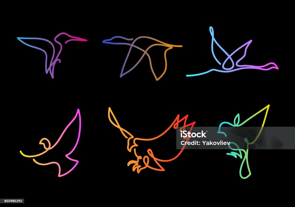 One line birds flies design silhouette.Hand drawn minimalism style vector illustration Logo stock vector
