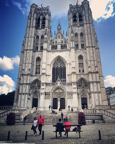 Brussels, Belgium - September 17, 2017: People visiting Cathedral of St. Michael and St. Gudula, Brussels, Belgium