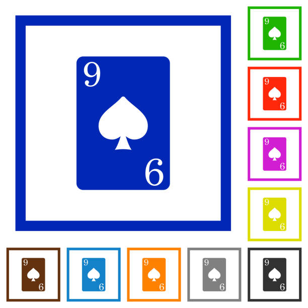 スペードの 9 カード フラット フレーム アイコン - nine of spades点のイラスト素材／クリップアート素材／マンガ素材／アイコン素材