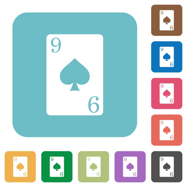 9 スペード カード角丸正方形の平らなアイコン - nine of spades点のイラスト素材／クリップアート素材／マンガ素材／アイコン素材
