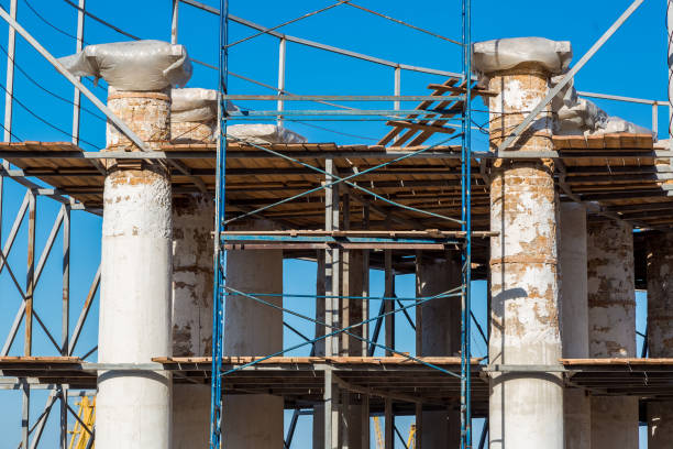 Reconstruction of ancientl colonnades. Reconstruction of ancient historical colonnades, colons from a stone shell rock restore the former historical look. vorontsov palace stock pictures, royalty-free photos & images