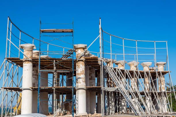 Reconstruction of ancientl colonnades. Reconstruction of ancient historical colonnades, colons from a stone shell rock restore the former historical look. vorontsov palace stock pictures, royalty-free photos & images