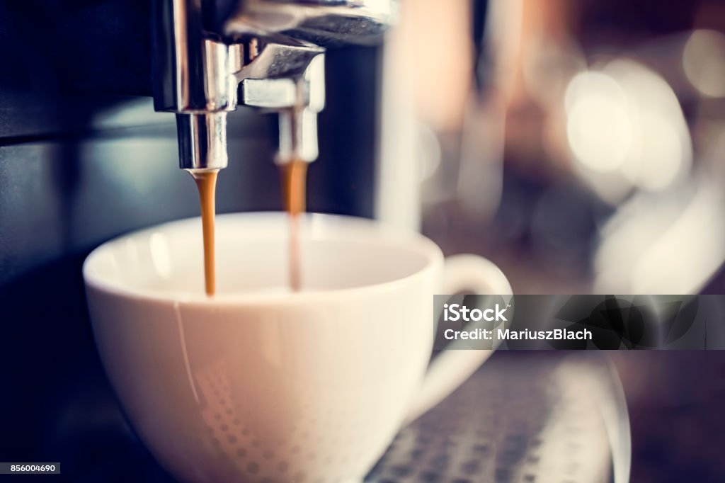 making coffee Espresso machine making fresh cup of coffee Coffee - Drink Stock Photo