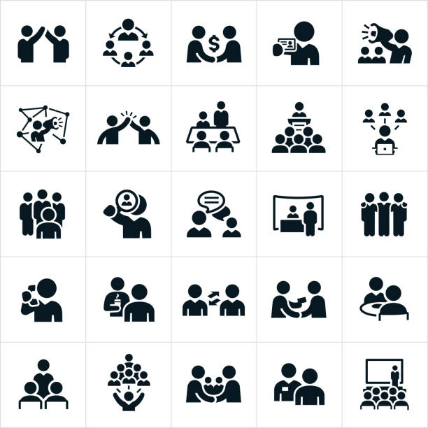 ilustrações de stock, clip art, desenhos animados e ícones de business networking icons - business meeting teamwork business team