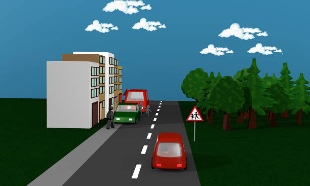 istock Road with cars between which children run onto the street. 856007738