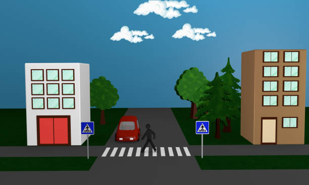 istock Streetscape with a pedestrian crossing a street. 856013468