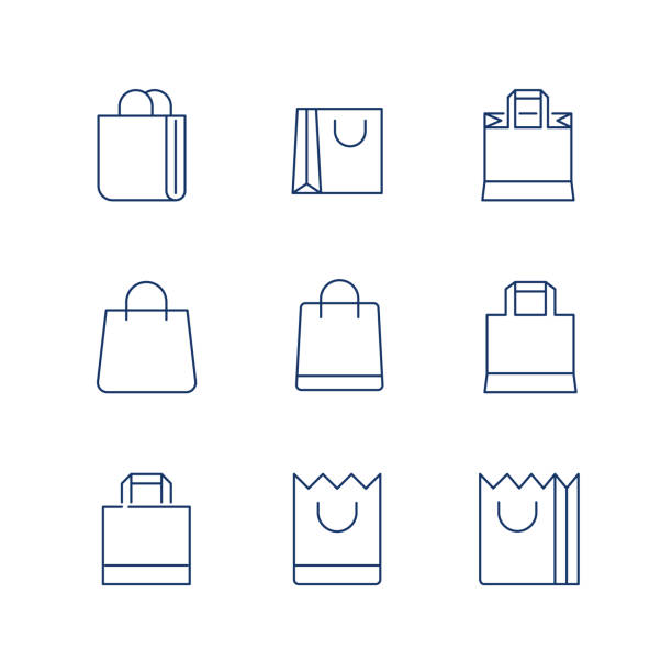 shopping bag line icon vector / ikona torby na zakupy / torba na zakupy - ikona wektora. edytowalny obrys - dacian stock illustrations