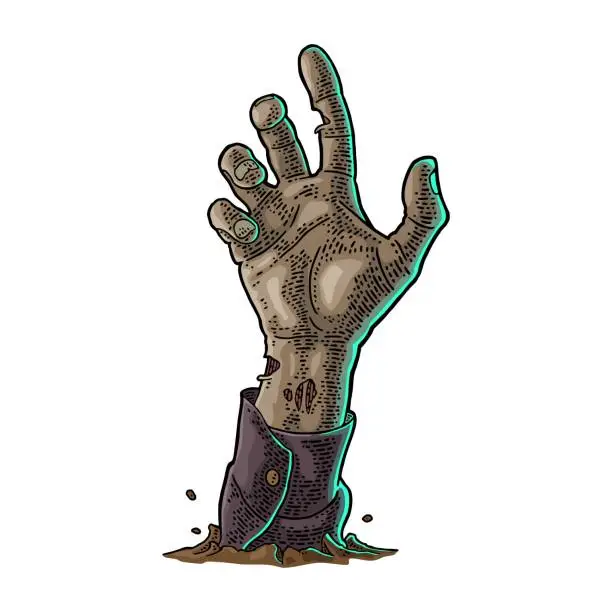 Vector illustration of Zombie hand with claw. Vector black vintage engraving