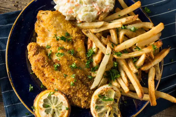 Spicy Homemade BAked  Cajun Catfish with French Fries