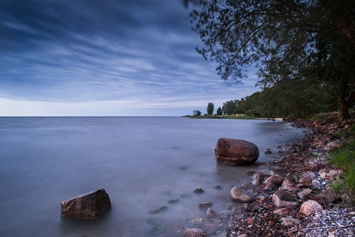 sunset over the sea, lake. Avesome and beautiful. Long exposure.