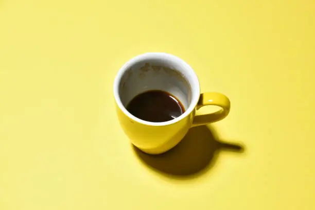 drinked cup of coffee on yellow background