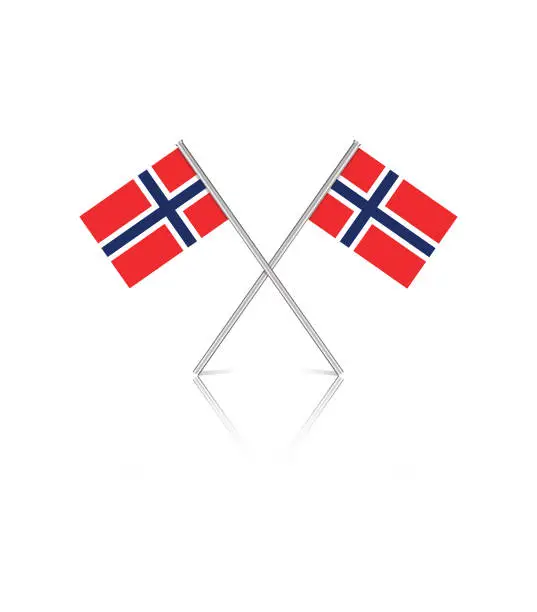 Vector illustration of Tiny Norwegian Flags on White Reflective Background