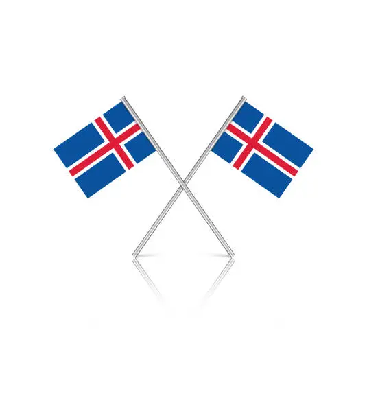 Vector illustration of Tiny Icelandic Flags on White Reflective Background