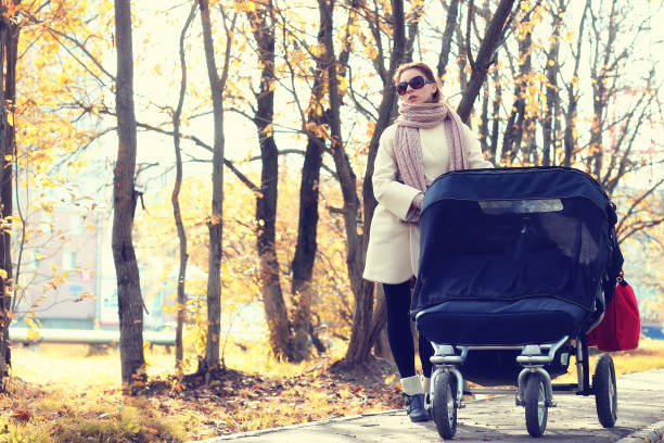 istock mother in a park stroller autumn 856062880