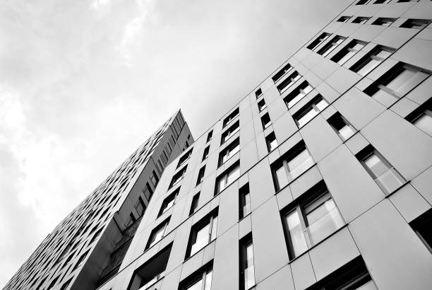 istock Modern, Luxury Apartment Building. Black and white 856076998