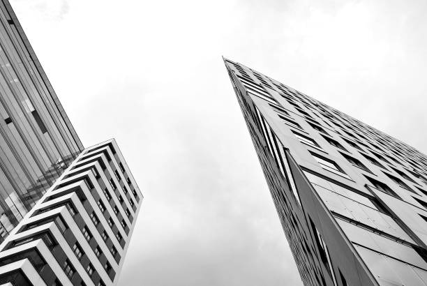 istock Modern, Luxury Apartment Building. Black and white 856077096